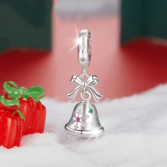 Silver Bells and Rhinestone Necklace or Bracelet Charm NEW - Picture 3 of 4